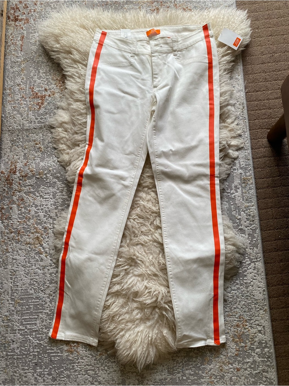 Joe Fresh White Skinny Jeans with Orange Side Stripes